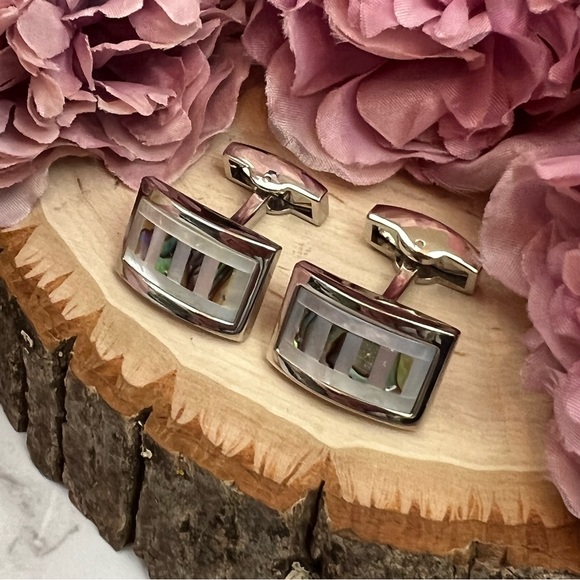 Elegant Rectangular Mother of Pearl and Abalone Shell Cufflinks - Picture 7 of 17